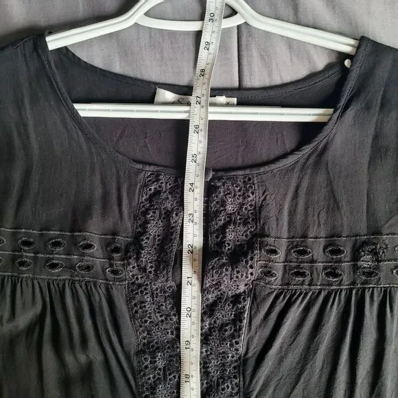 Solitaire Peasant Black Top Tunic Womens 3x Bohemian Kimono Sleeve Eyelet Boho - Picture 6 of 7